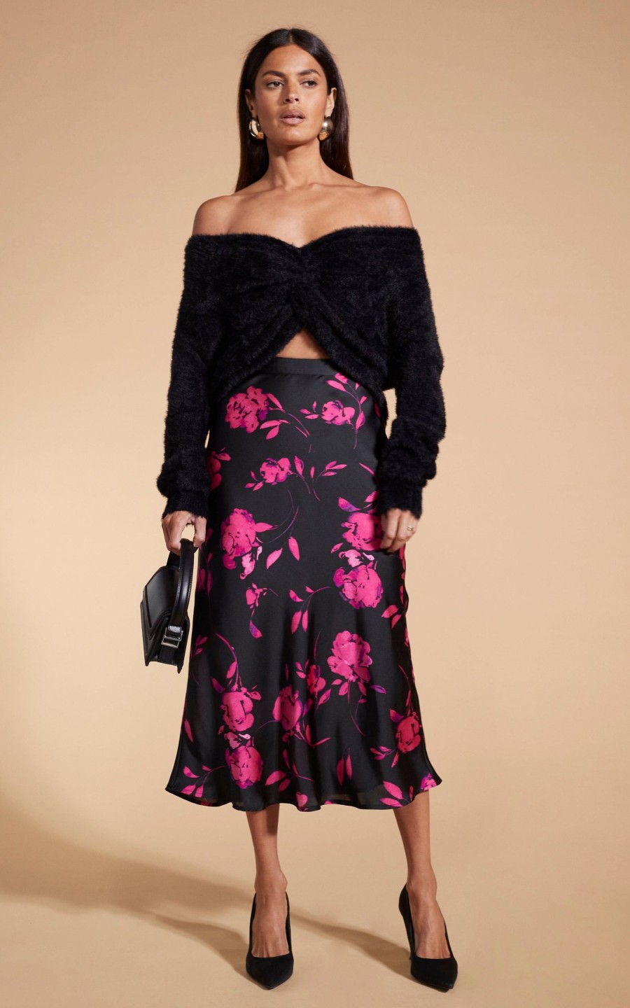 Dancing Leopard Lotus Skirt In Pink On Black Floral