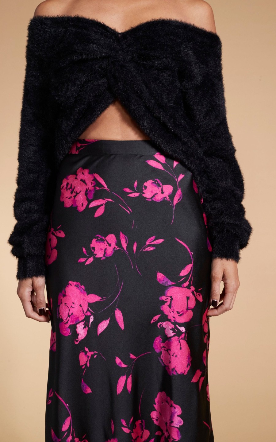 Dancing Leopard Lotus Skirt In Pink On Black Floral