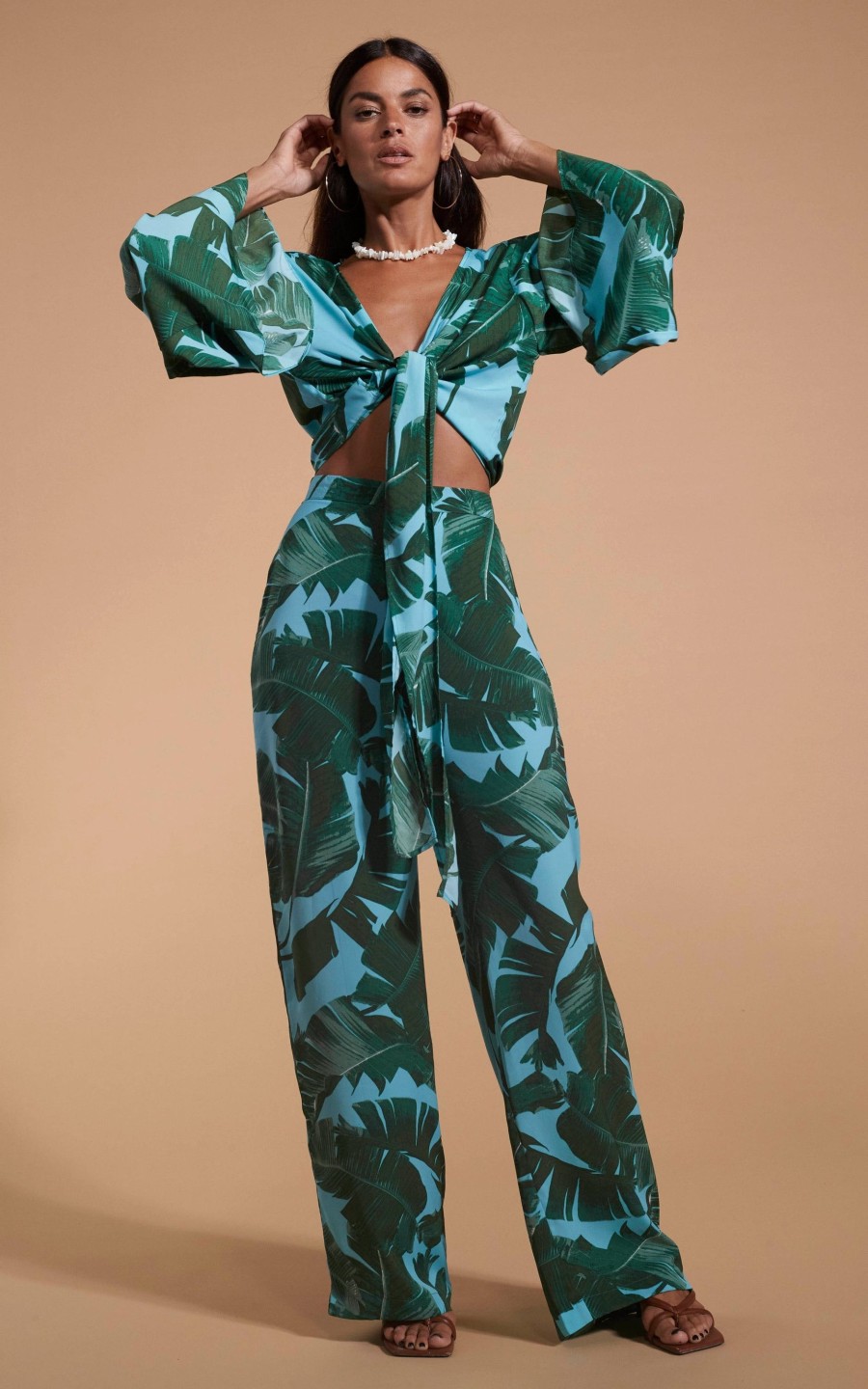 Dancing Leopard Cuba Trousers In Vintage Palm Blue Base