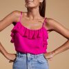 Dancing Leopard Susie Frill Cami Top In Magenta