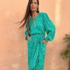 Dancing Leopard Mabel Midaxi Mock Wrap Dress In Odd Dot White On Sea Green