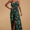 Dancing Leopard Sookie Slip Dress In Tropic Green On Black