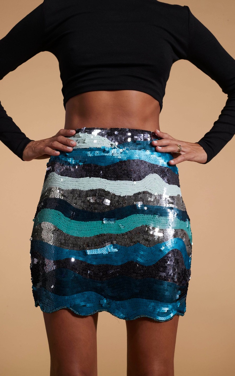 Dancing Leopard Zinnea Sequin Mini Skirt In Ocean