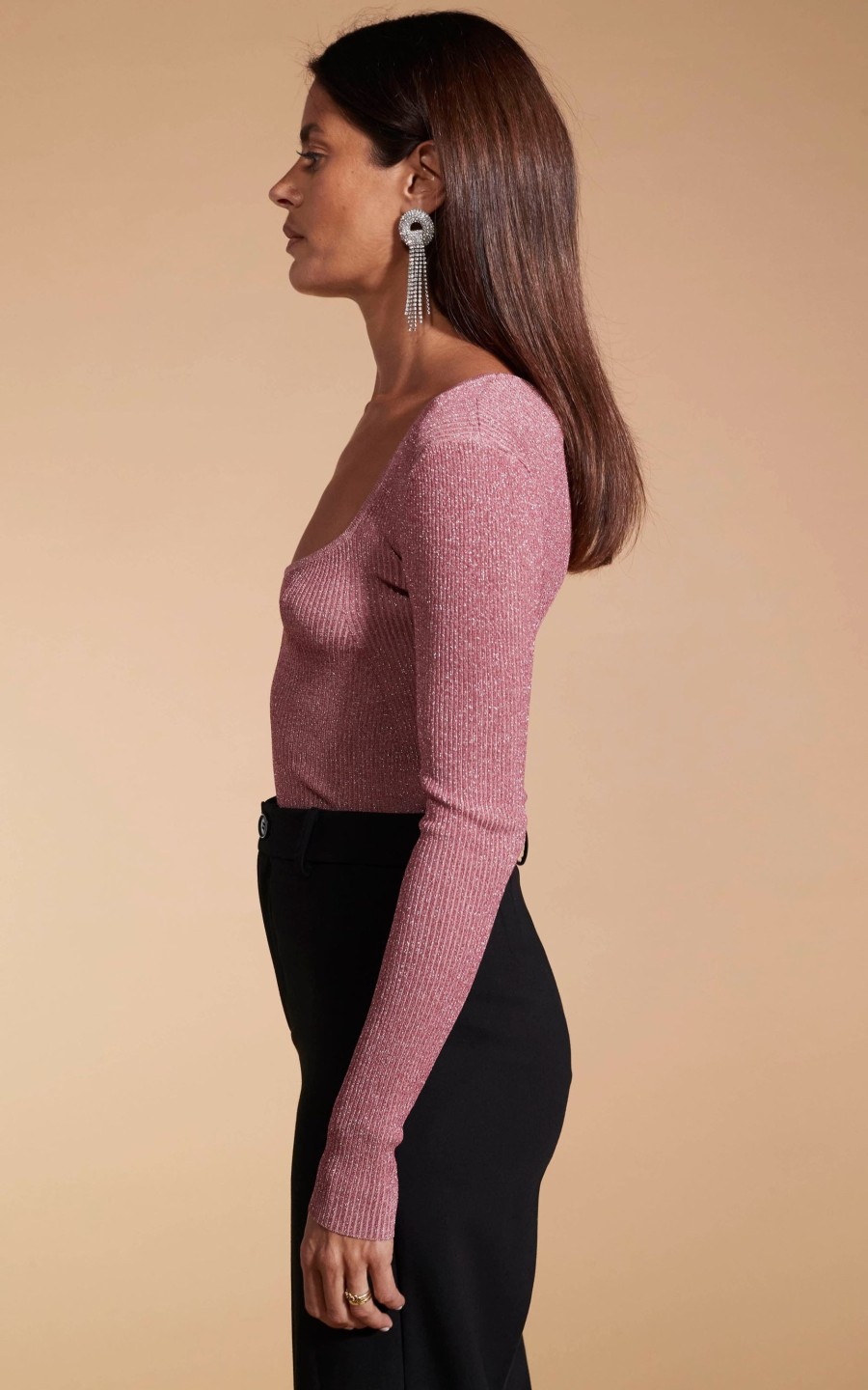 Dancing Leopard Darcy Sparkle Knit Top In Dusty Pink