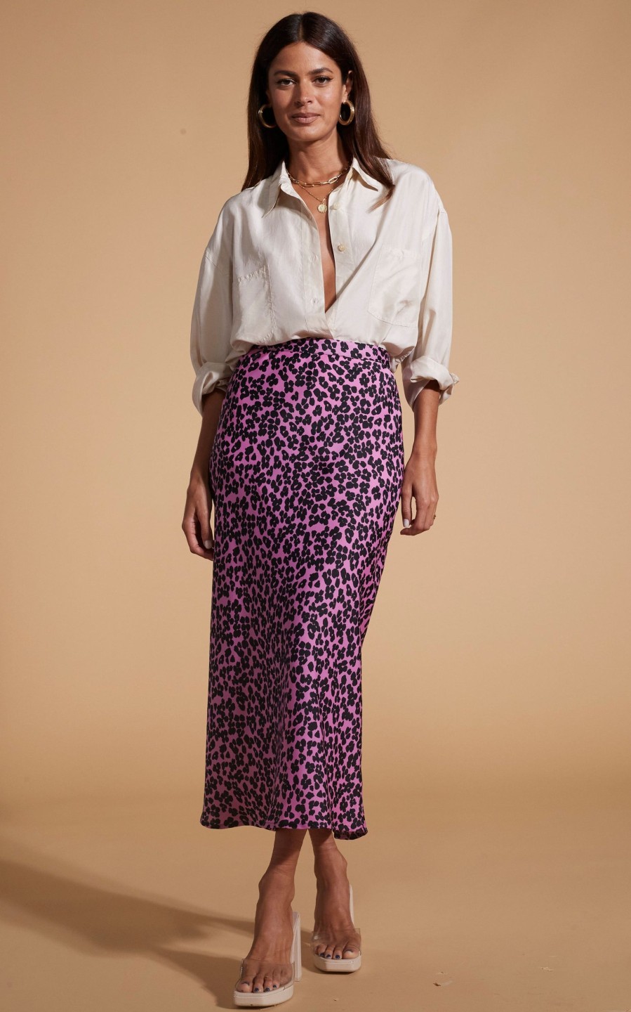 Dancing Leopard Renzo Skirt In Black On Pink Leopard