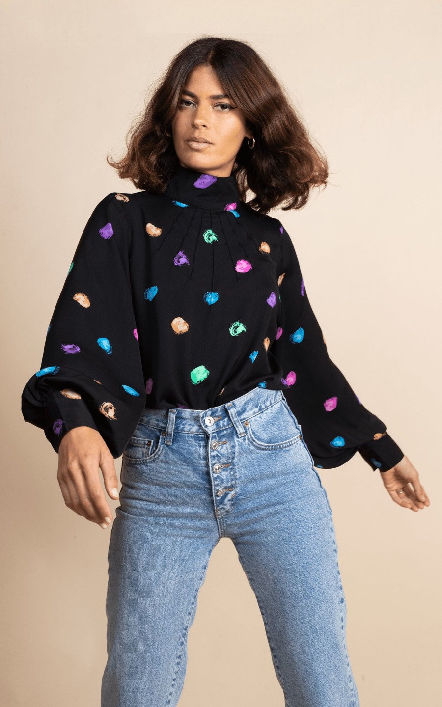 Dancing Leopard Margo Pintuck Blouse In Vintage Dots