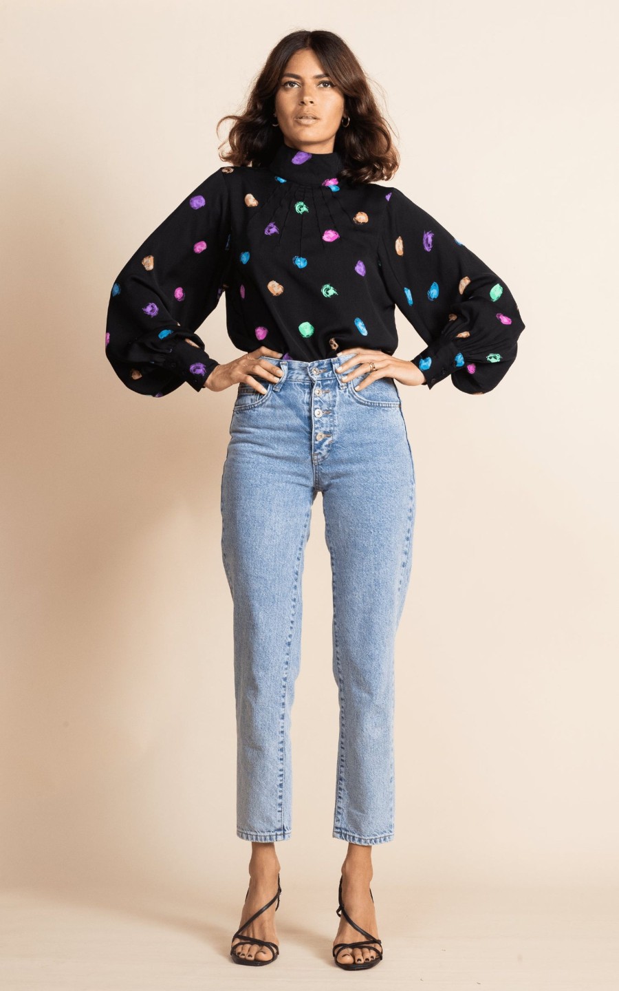 Dancing Leopard Margo Pintuck Blouse In Vintage Dots