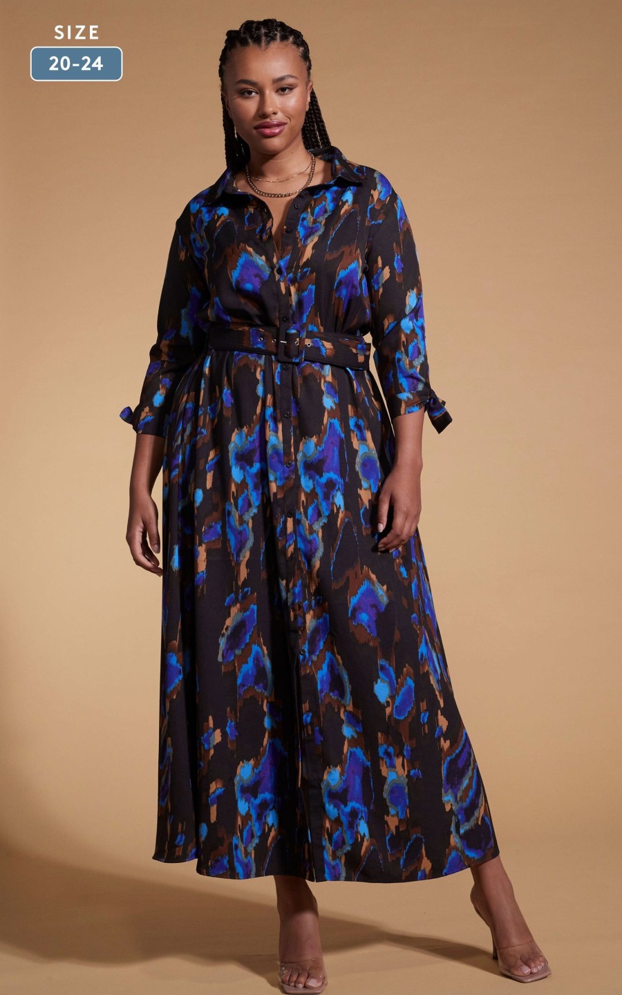 Dancing Leopard Dove Dress In Camo Abstract Blue On Black- Extended Sizing