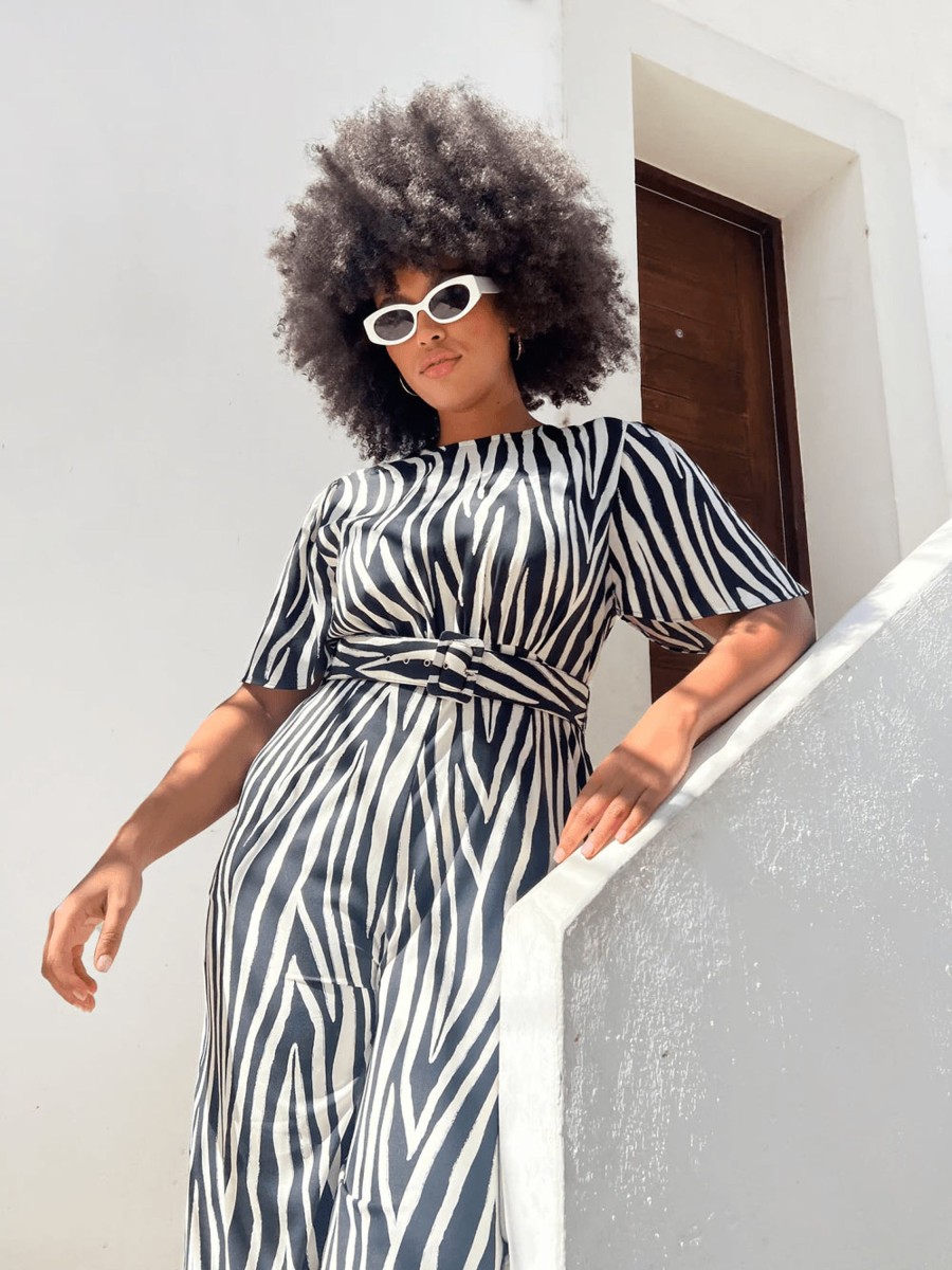 Dancing Leopard Saskia Jumpsuit In Monochrome Zebra - Extended Sizing (Reversible)