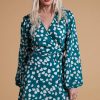 Dancing Leopard Ginger Mini Wrap Dress In White On Green Cloud