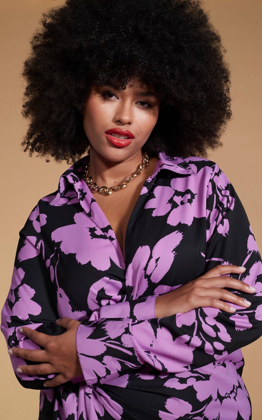 Dancing Leopard Frankie Wrap Dress In Lilac On Black Floral - Extended Sizing