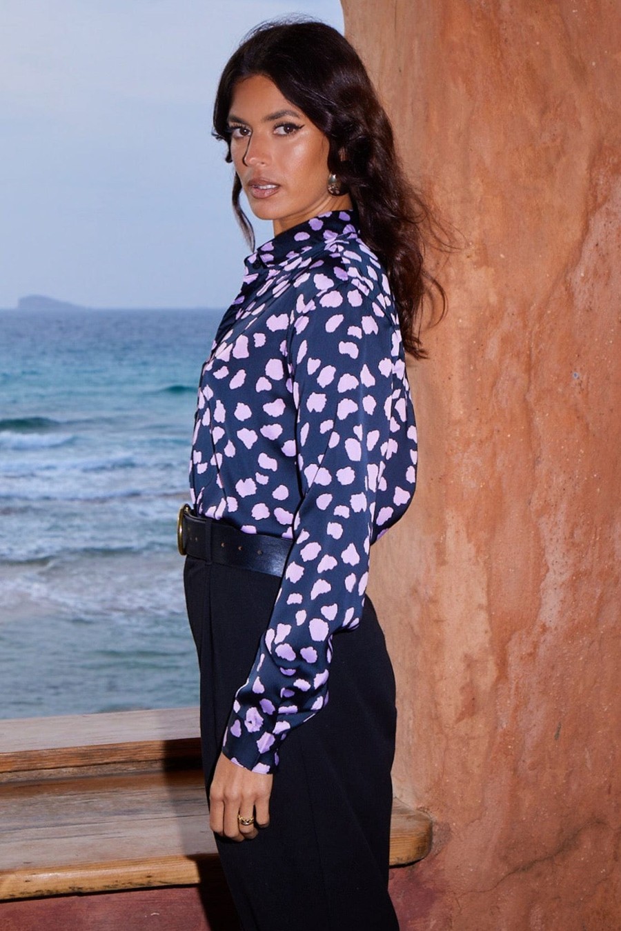 Dancing Leopard Nevada Satin Shirt In Pink On Black Cloud