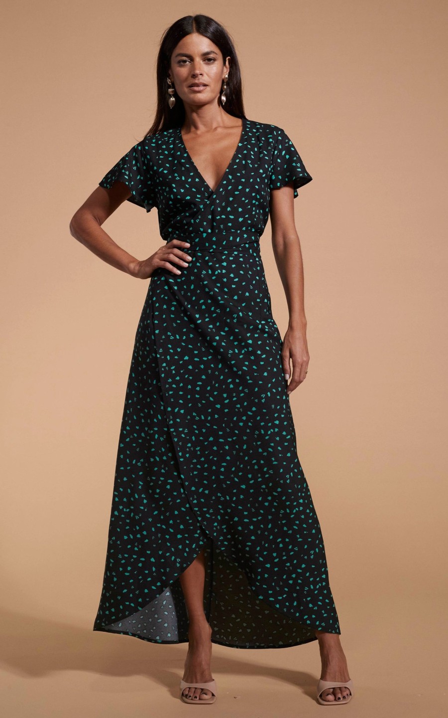 Dancing Leopard Cayenne Dress In Abstract Green On Black