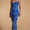 Dancing Leopard Sienna Midaxi Slip Dress In Bright Blue Leopard