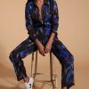 Dancing Leopard Roxanna Zip Jumpsuit In Camo Abstract Blue On Black