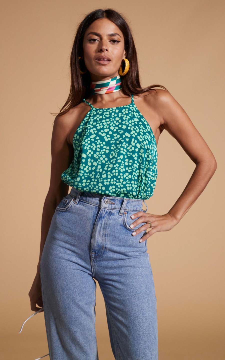 Dancing Leopard Nina Halter Cami Top In Green On Green Leopard